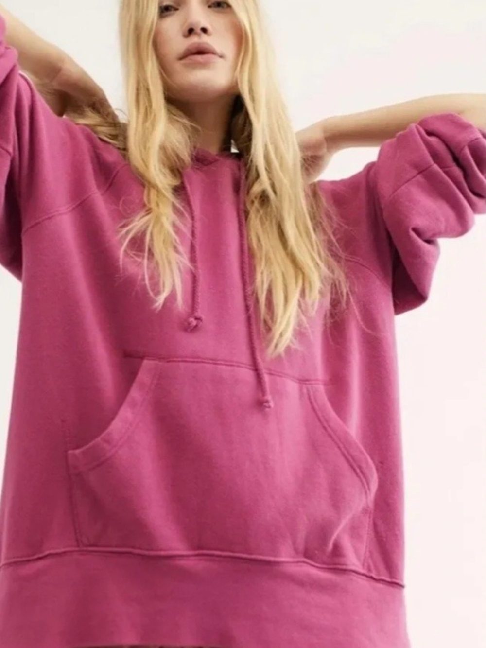Free People S Magenta Hoodie Gauze Skirt Sweatshirt Midi Dress Boho FP - Picture 8 of 13